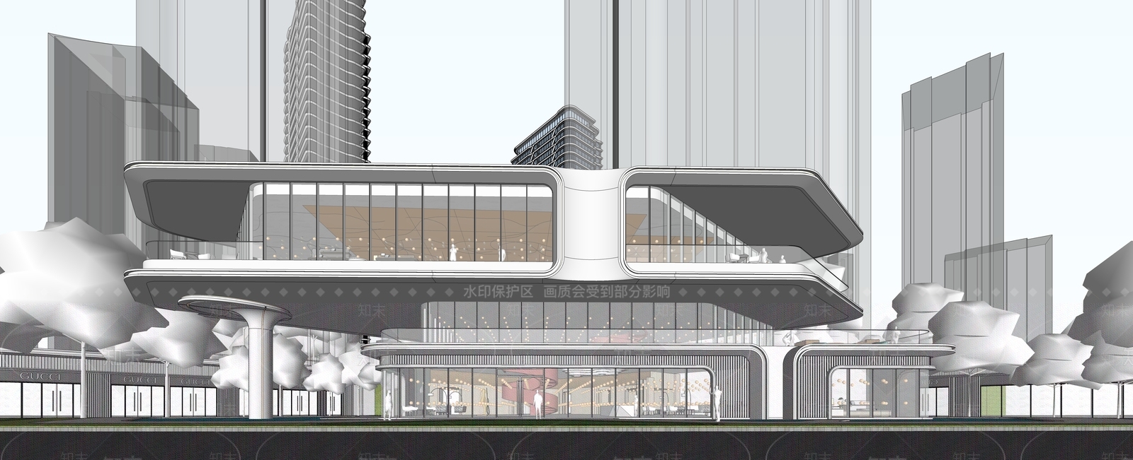 现代极简售楼处建筑SU模型下载【ID:1204228087】