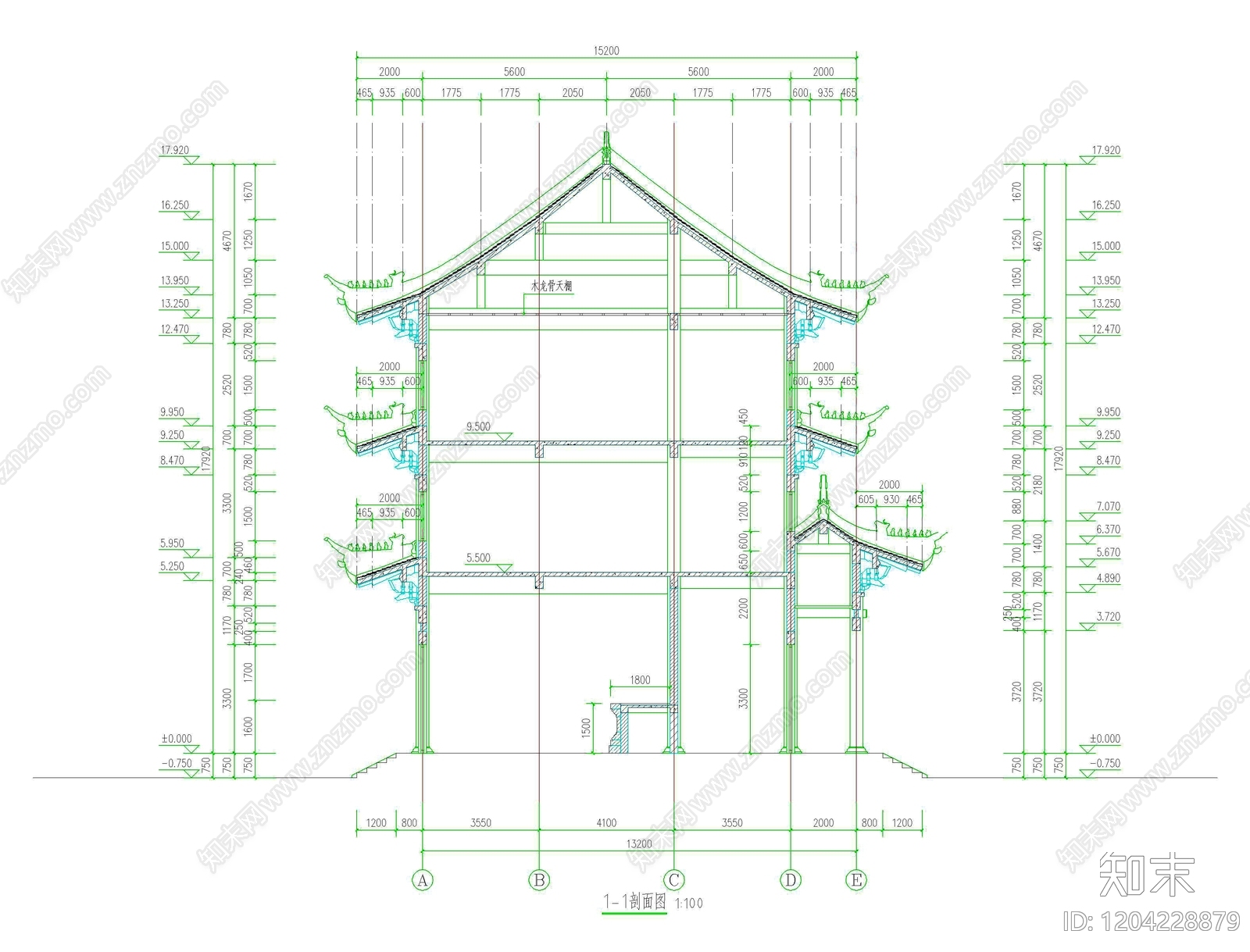仿古建筑cad施工图下载【ID:1204228879】