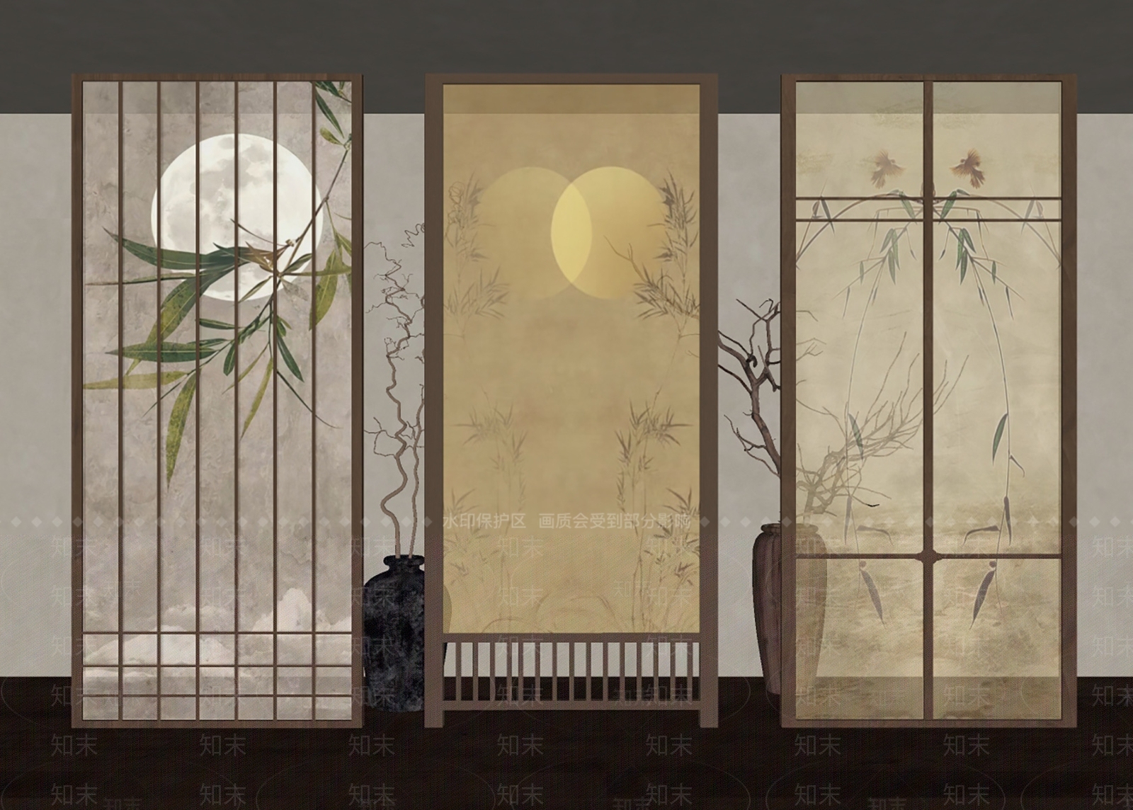新中式禅意屏风SU模型下载【ID:1204289467】