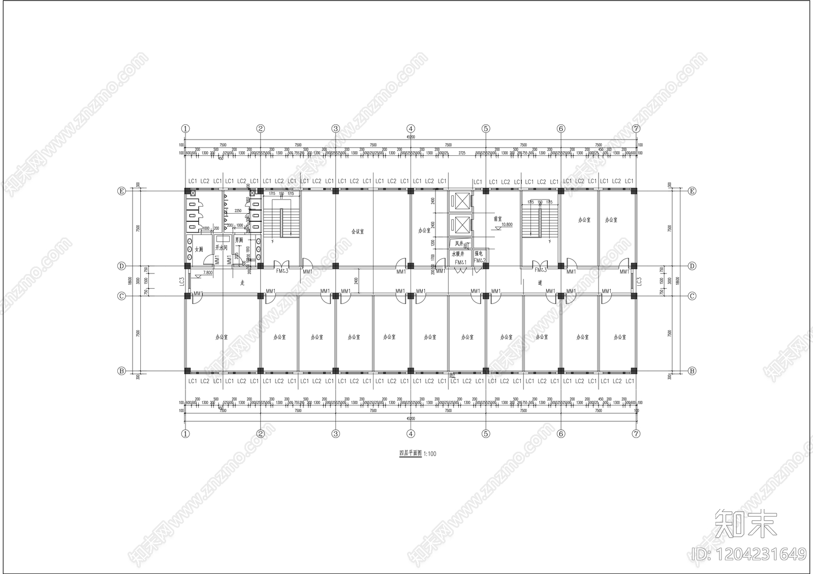 现代简约办公楼建筑cad施工图下载【ID:1204231649】