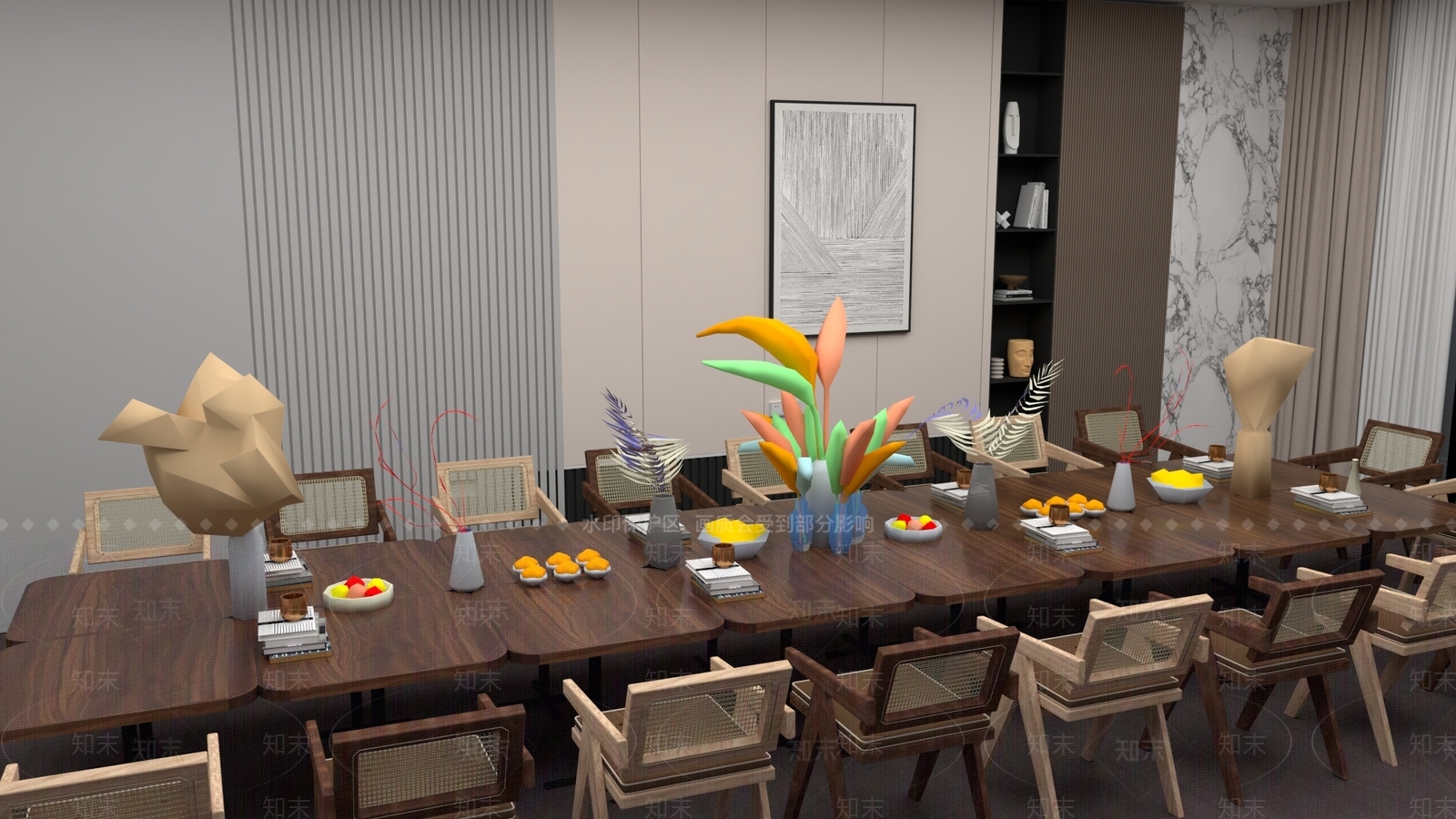 新中式复古别墅餐厅SU模型下载【ID:1204235090】