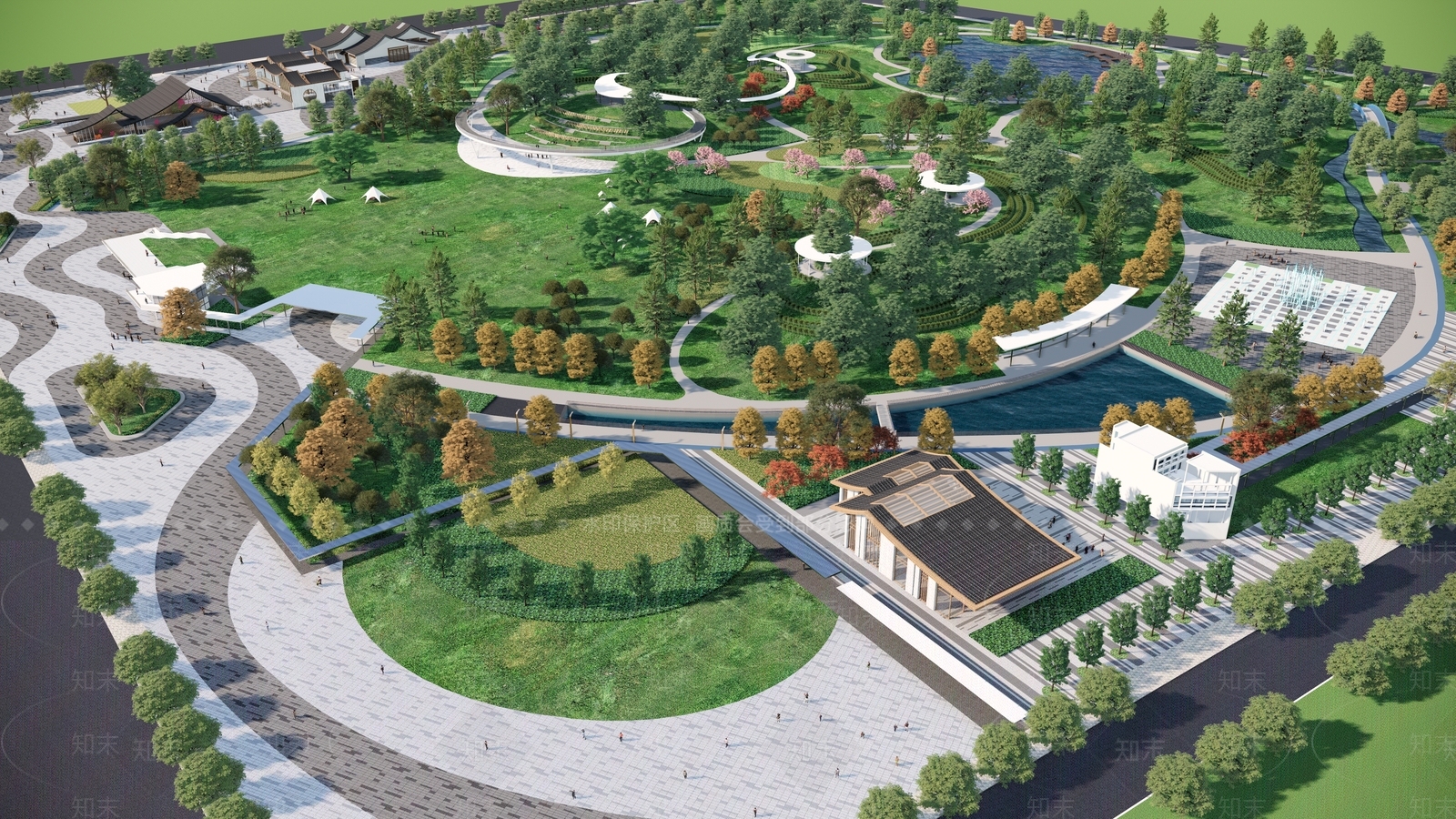 现代景观公园SU模型下载【ID:1204238291】