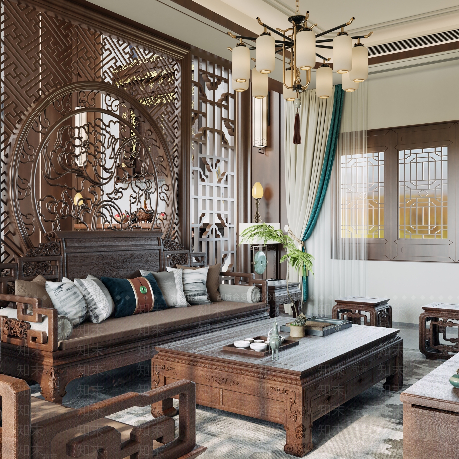 新中式中式家居客厅3D模型下载【ID:1204239833】