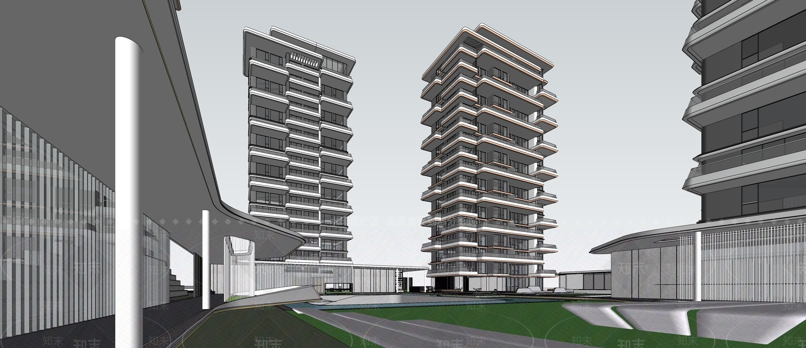 现代轻奢小区建筑SU模型下载【ID:1204244926】