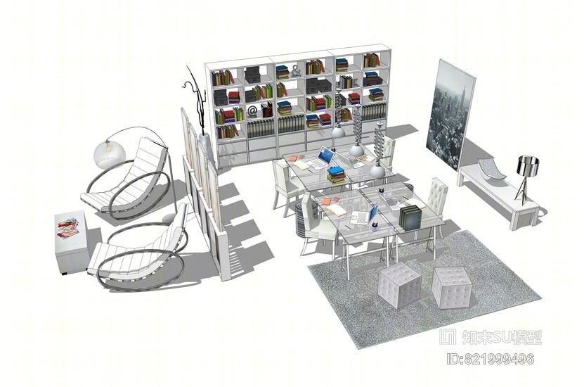 现代办公家具组合SU模型下载【ID:821999496】