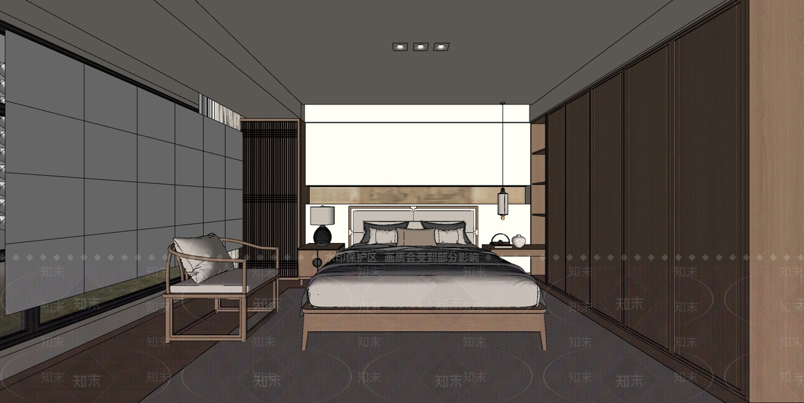 新中式禅意家居卧室SU模型下载【ID:1204252570】