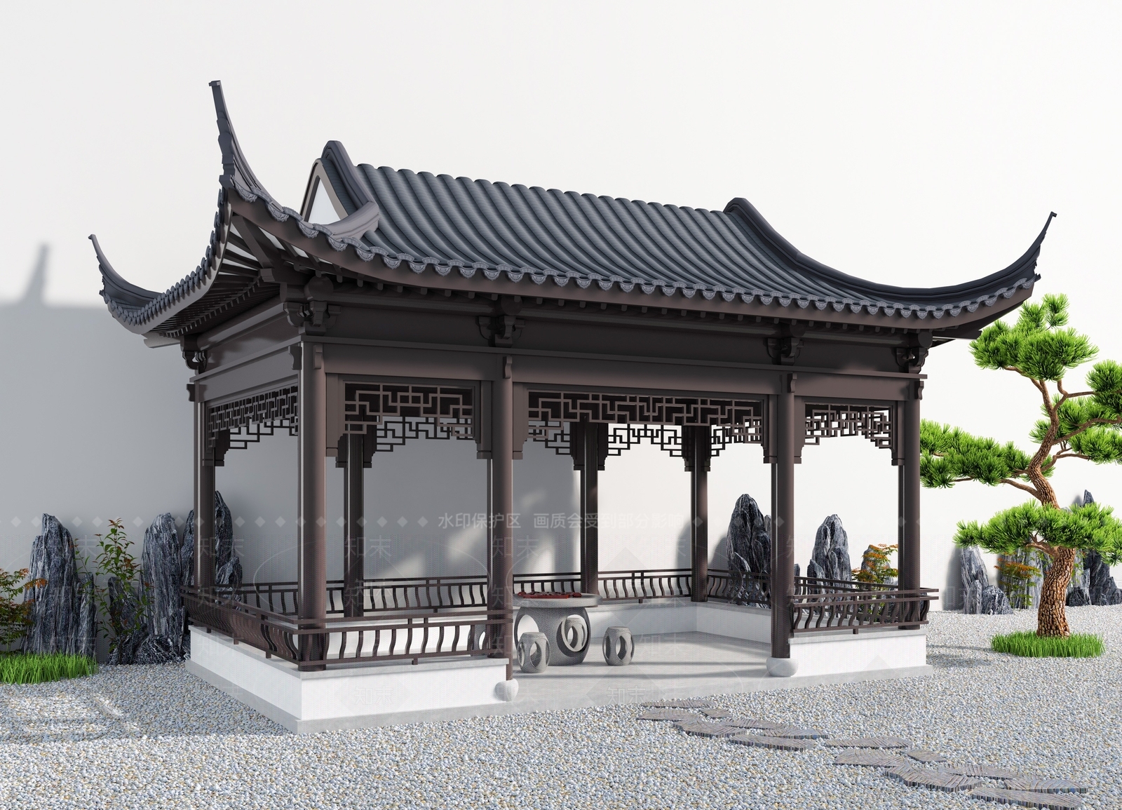 中式新中式亭子SU模型下载【ID:1204252507】