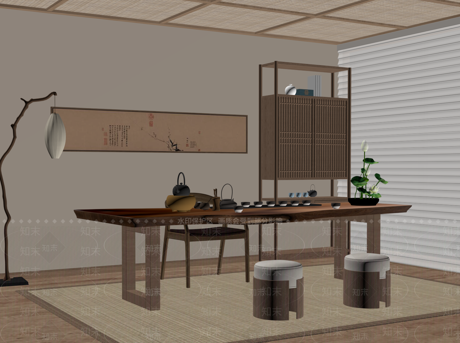 新中式茶室SU模型下载【ID:1204253595】