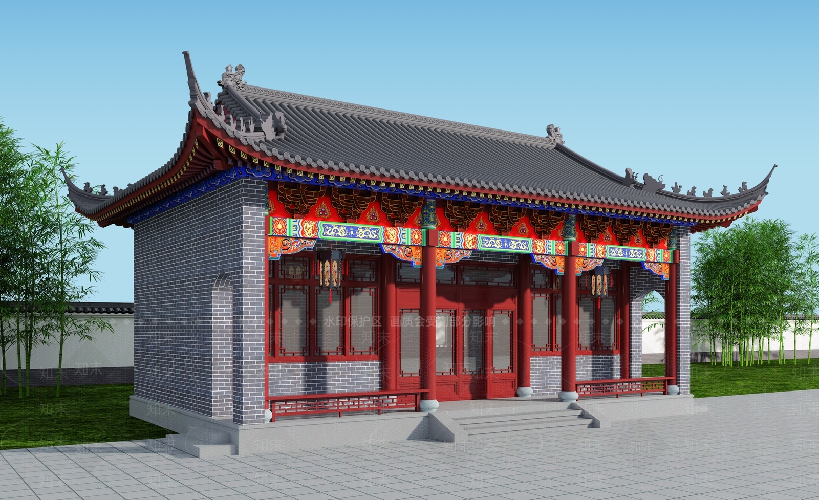 中式新中式古建筑SU模型下载【ID:1204254525】