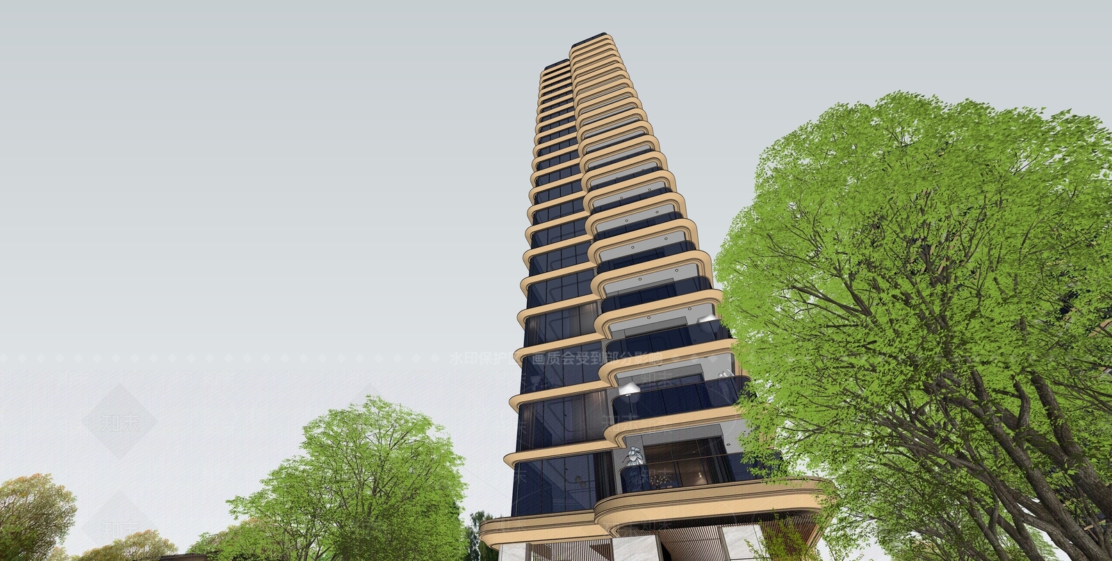 现代轻奢高层住宅SU模型下载【ID:1204258239】
