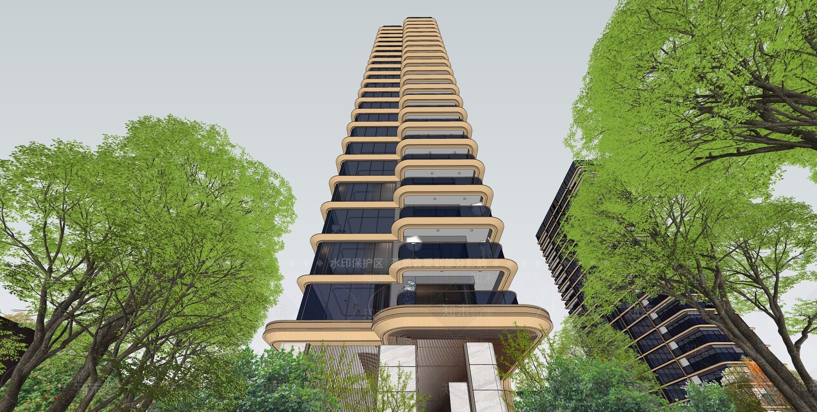 现代轻奢高层住宅SU模型下载【ID:1204258239】