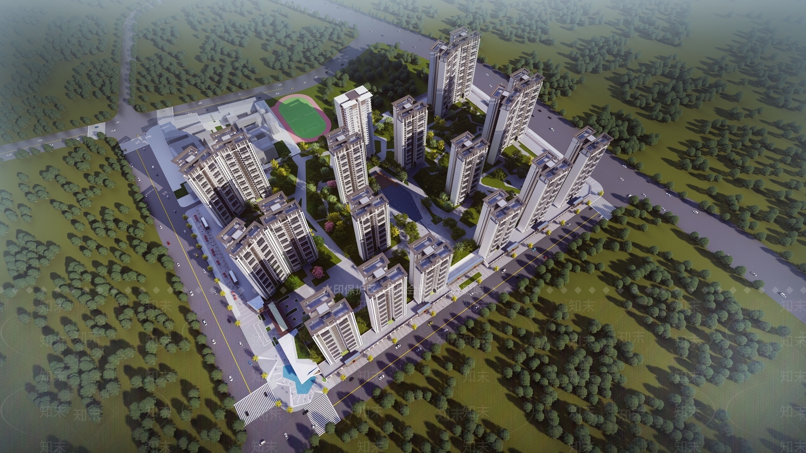 新中式小区景观SU模型下载【ID:1204258698】