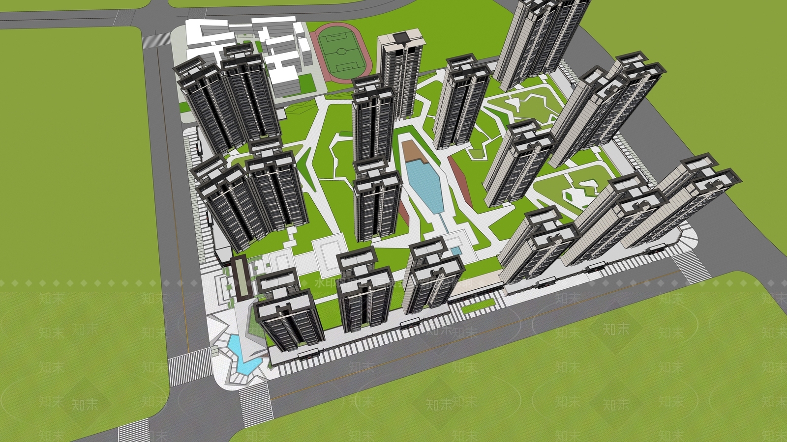 新中式小区景观SU模型下载【ID:1204258698】