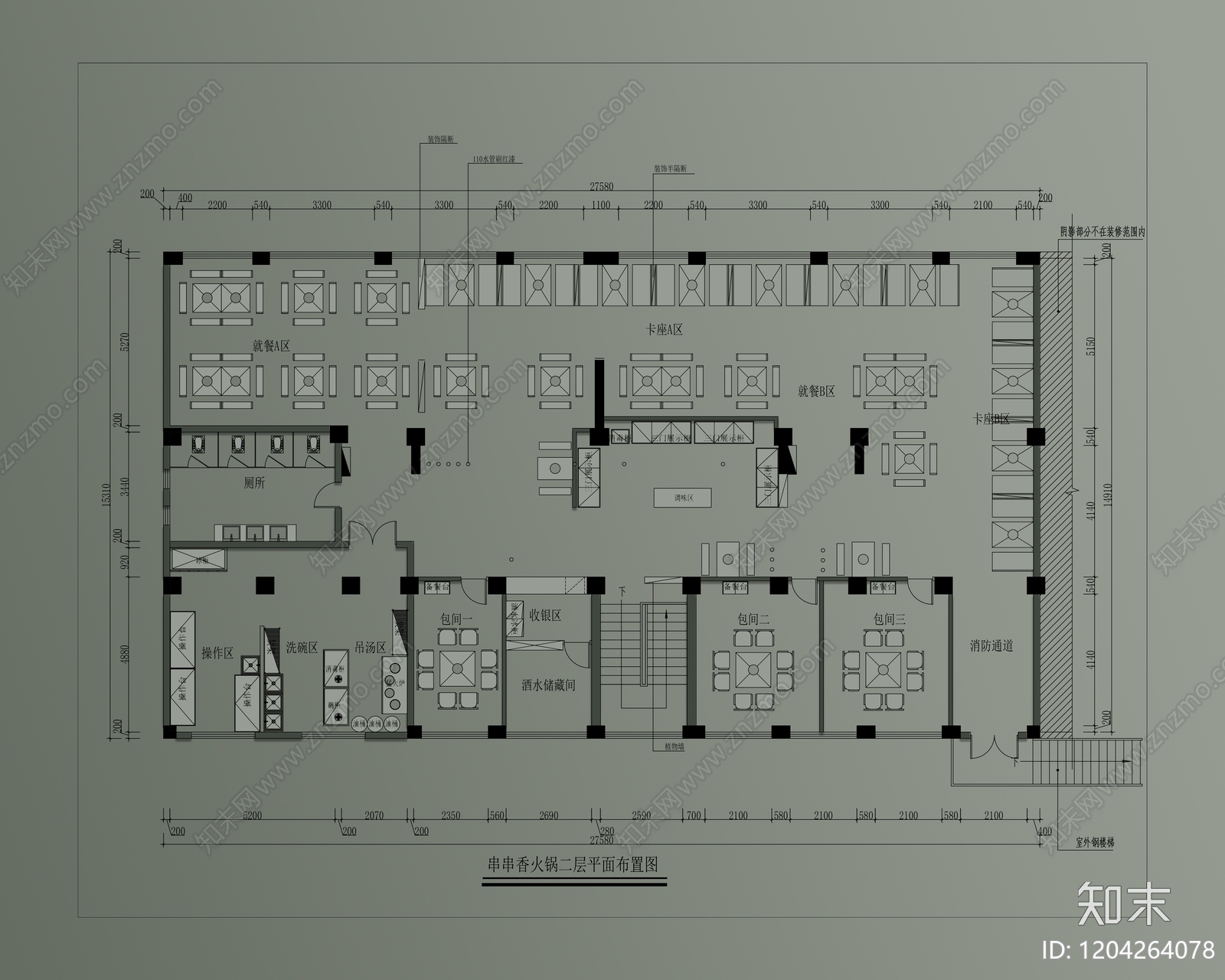 现代工业火锅店cad施工图下载【ID:1204264078】
