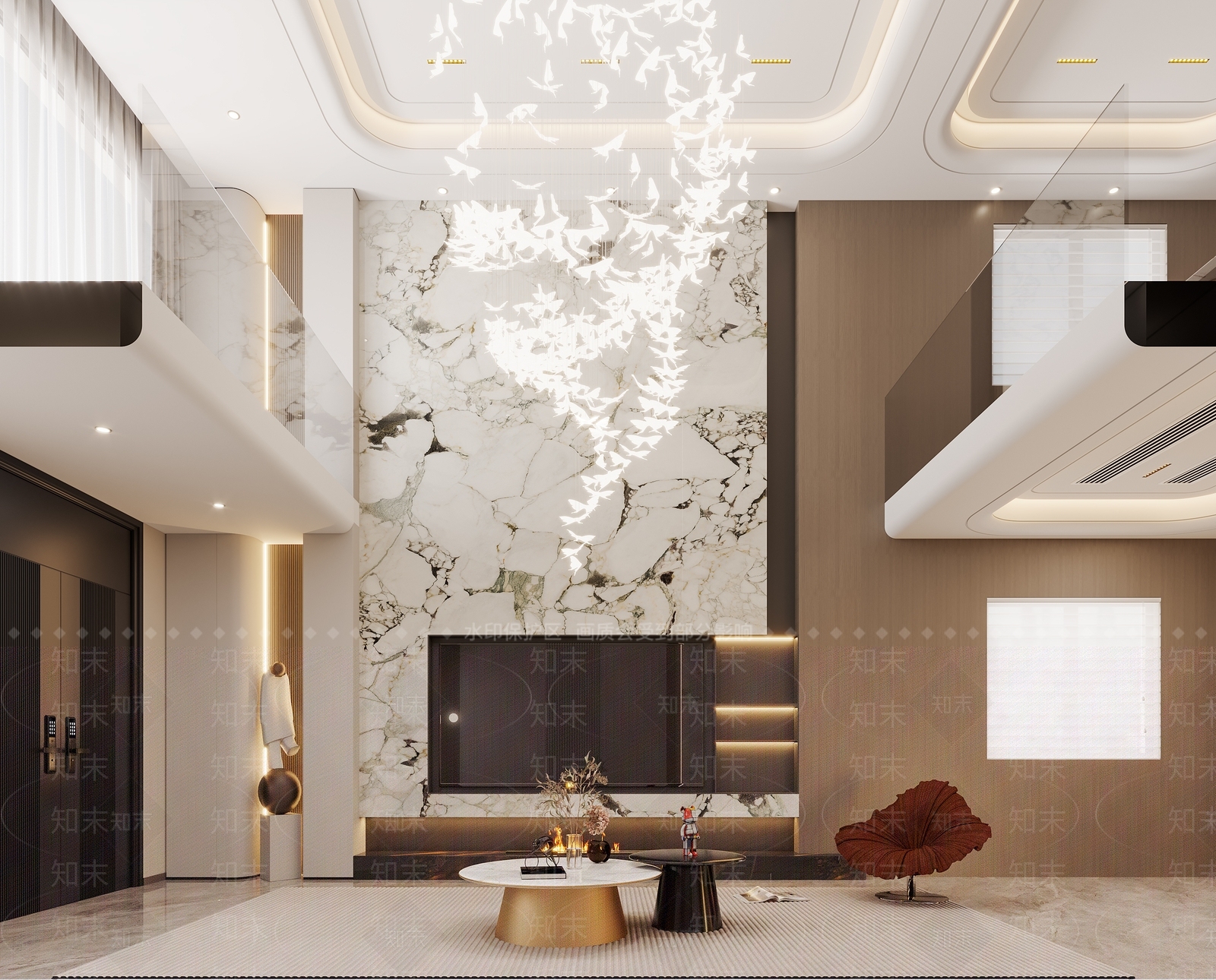 现代轻奢别墅客厅3D模型下载【ID:1204272127】