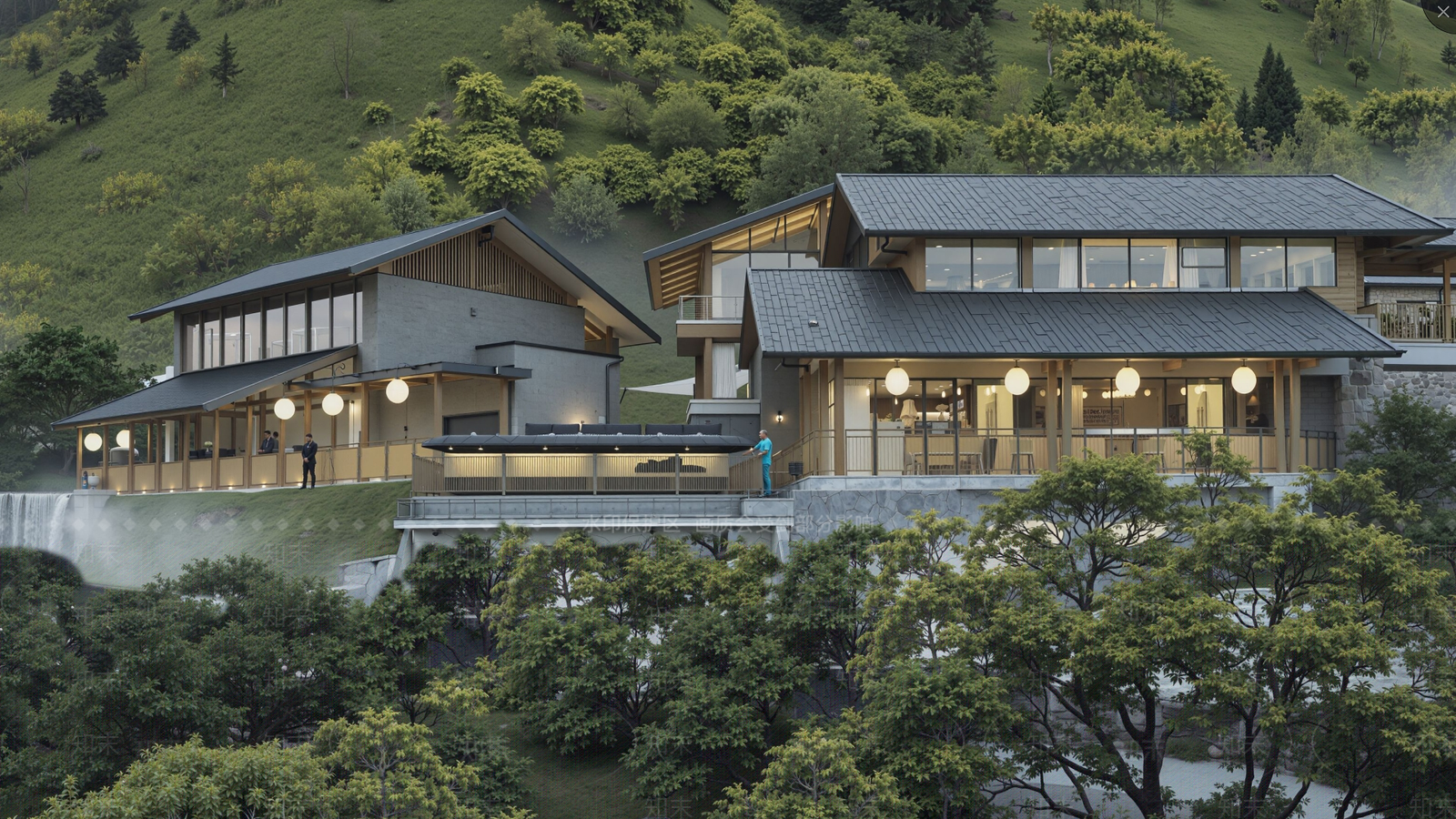 新中式中式酒店建筑SU模型下载【ID:1204274796】