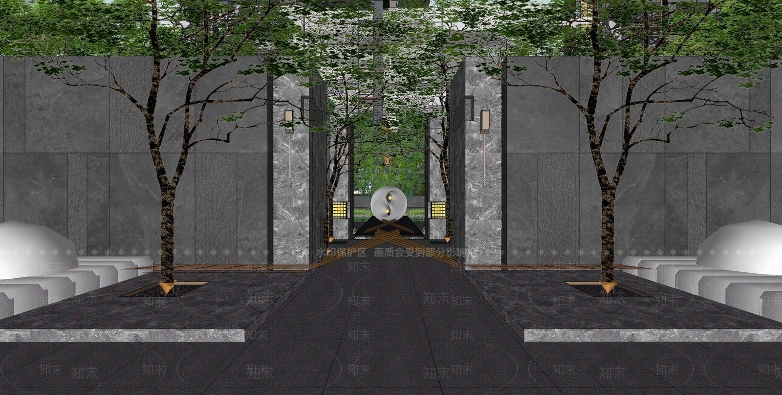 新中式小区景观SU模型下载【ID:1204276518】