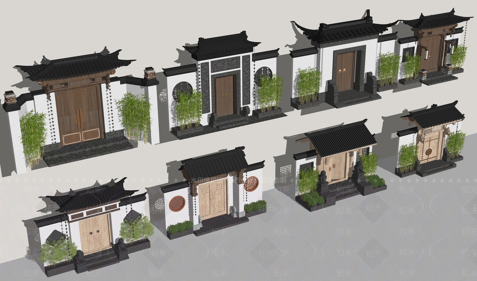新中式中式民宿门头SU模型下载【ID:1204285363】