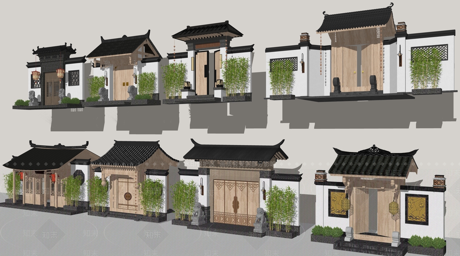 新中式中式民宿门头SU模型下载【ID:1204285593】