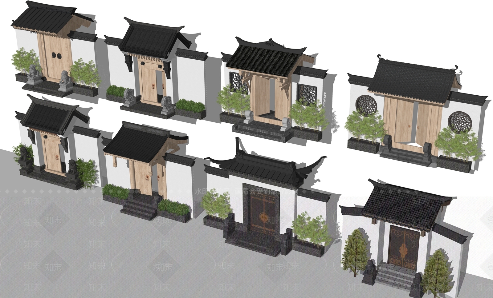 新中式中式民宿门头SU模型下载【ID:1204286491】