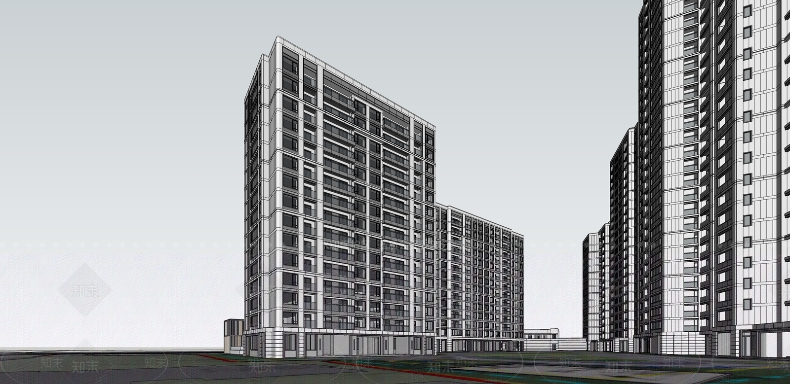现代小区建筑SU模型下载【ID:1204287647】