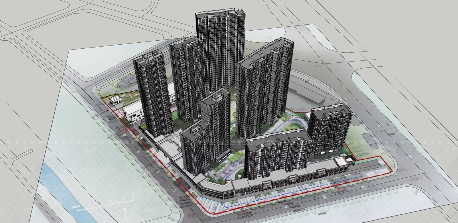 现代小区建筑SU模型下载【ID:1204287647】