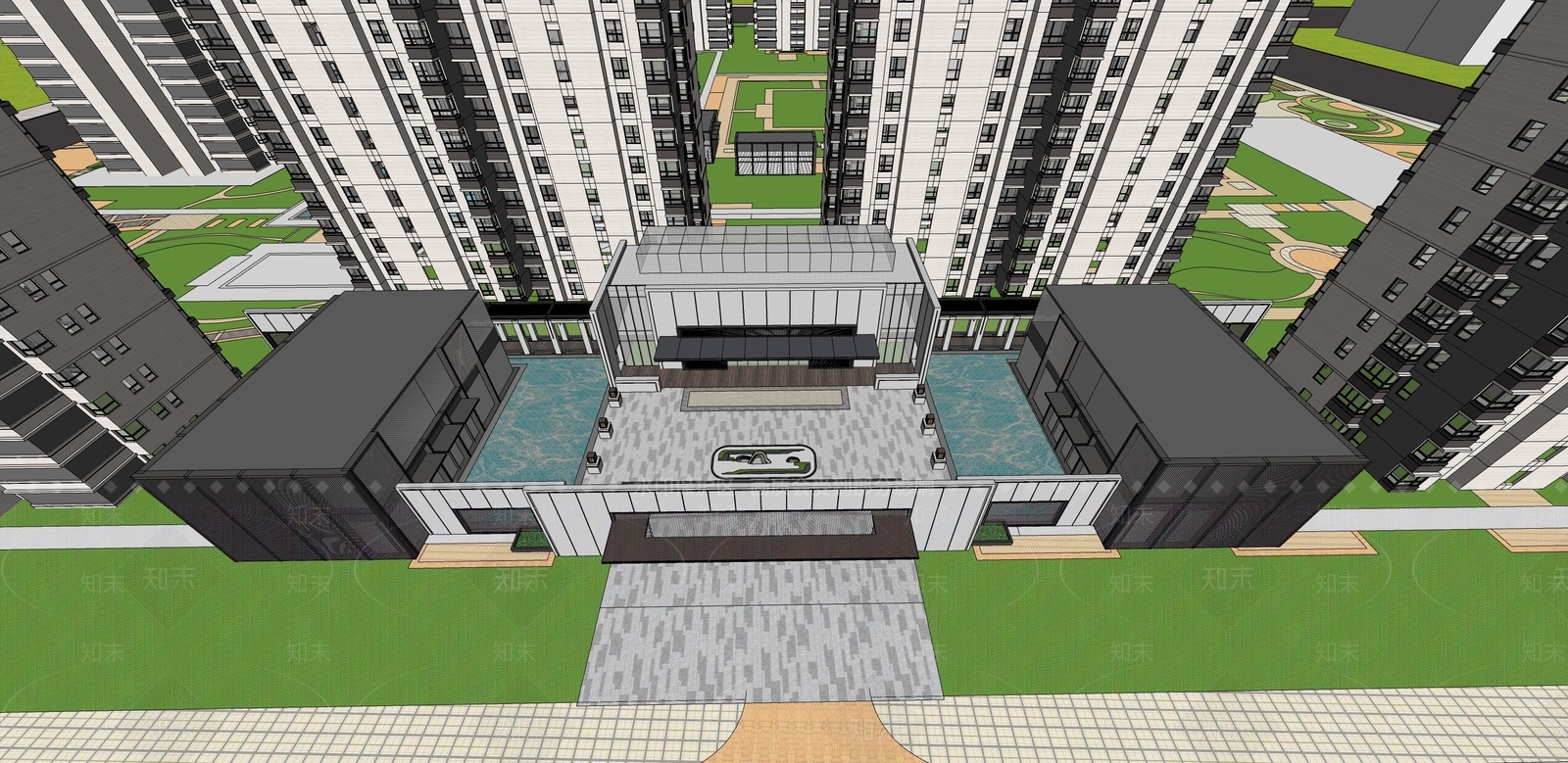 现代小区建筑SU模型下载【ID:1204287788】
