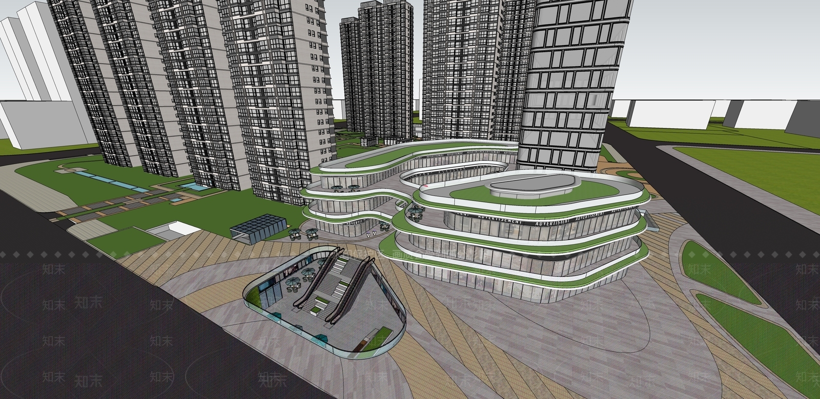 现代小区建筑SU模型下载【ID:1204287788】
