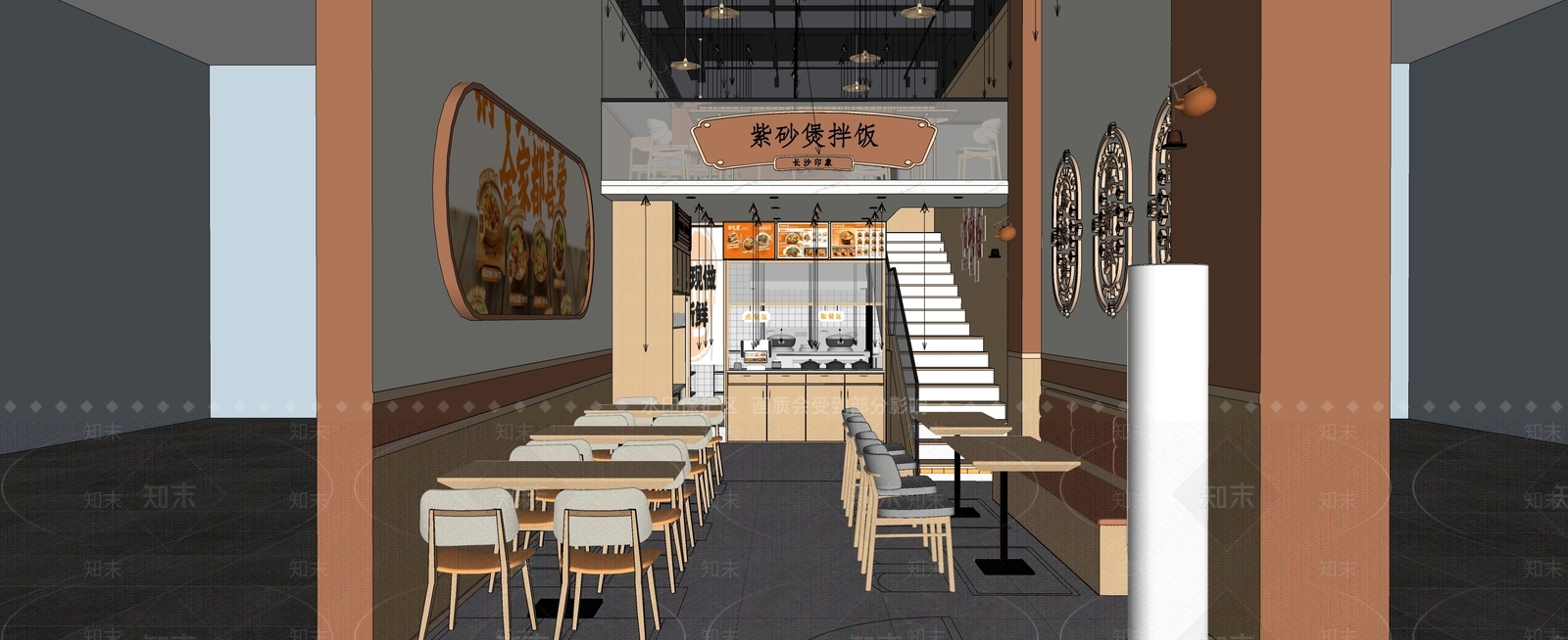 现代新中式快餐店SU模型下载【ID:1204289197】