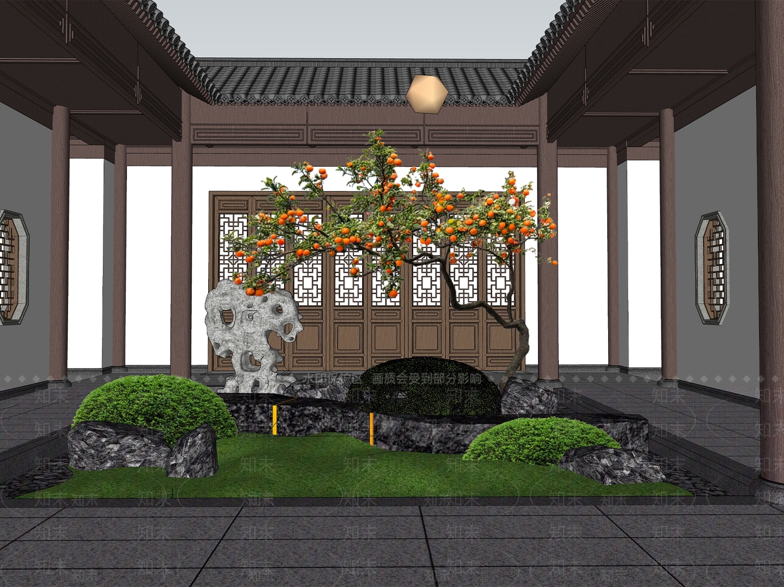 中式别墅庭院SU模型下载【ID:1204289282】