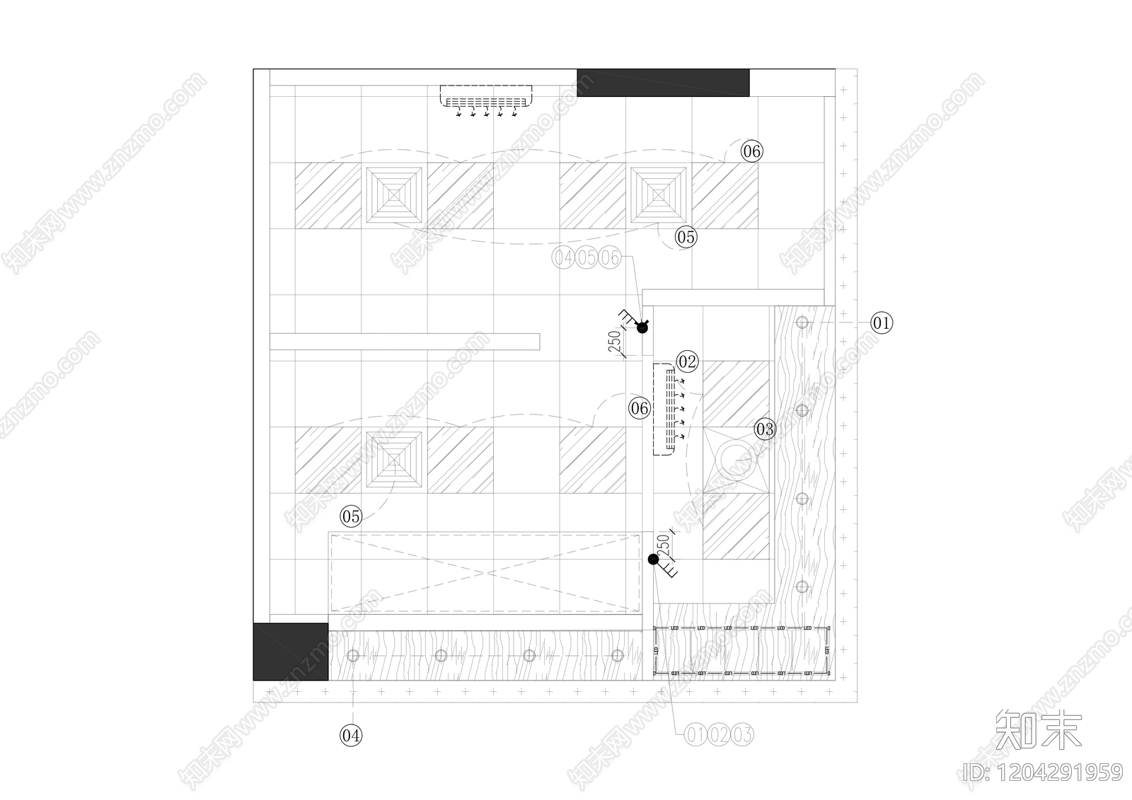现代极简自助餐厅cad施工图下载【ID:1204291959】