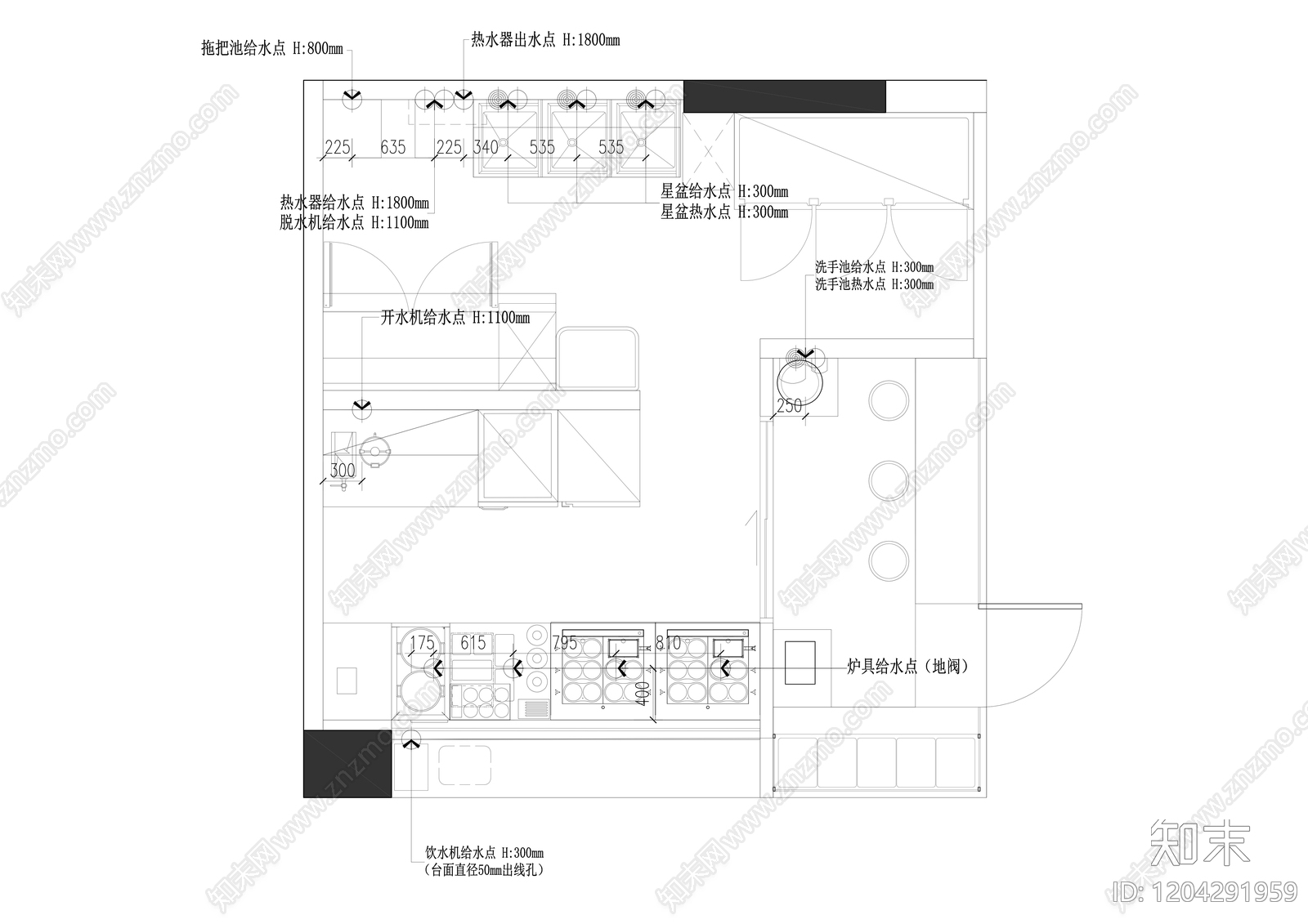 现代极简自助餐厅cad施工图下载【ID:1204291959】
