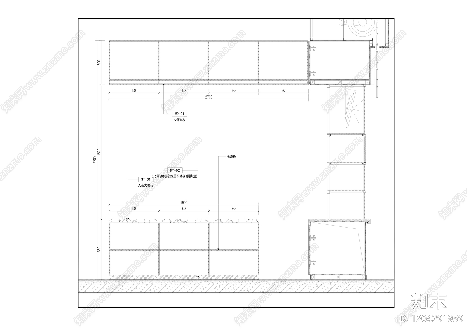 现代极简自助餐厅cad施工图下载【ID:1204291959】