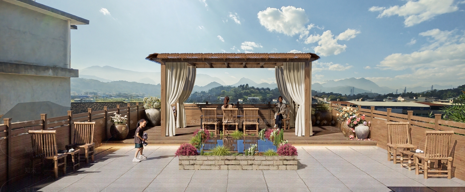 现代新中式屋顶花园SU模型下载【ID:1204296742】