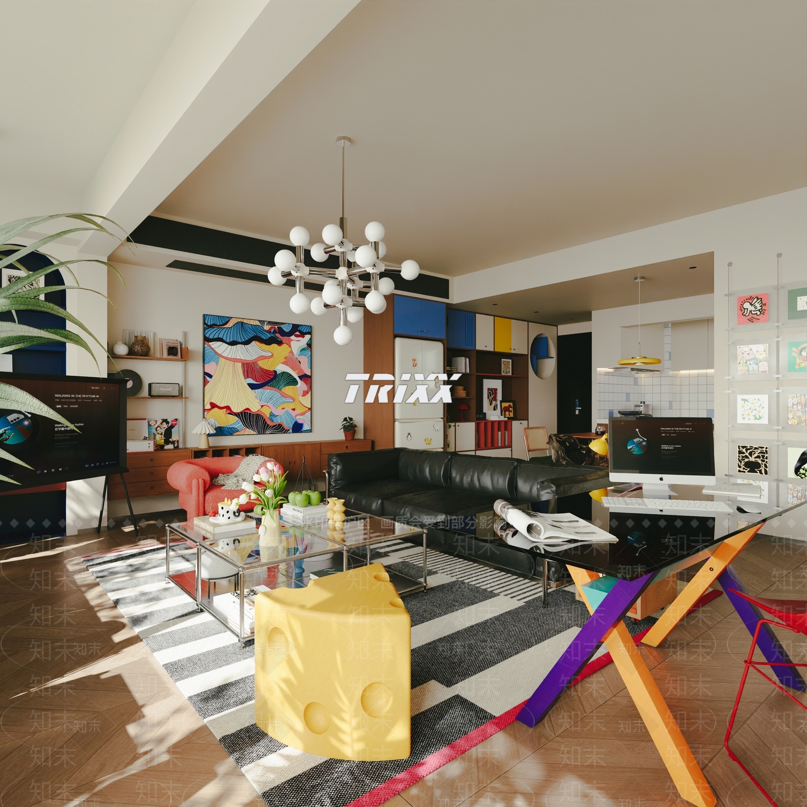 黑色皮质多人沙发三人沙发3D模型下载【ID:1227474562】