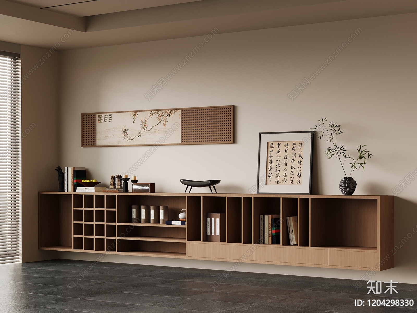 新中式书柜3D模型下载【ID:1204298330】