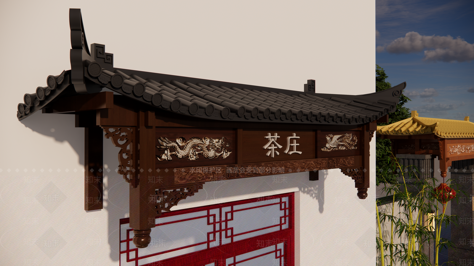 新中式原木其他景观小建筑SU模型下载【ID:1204302560】