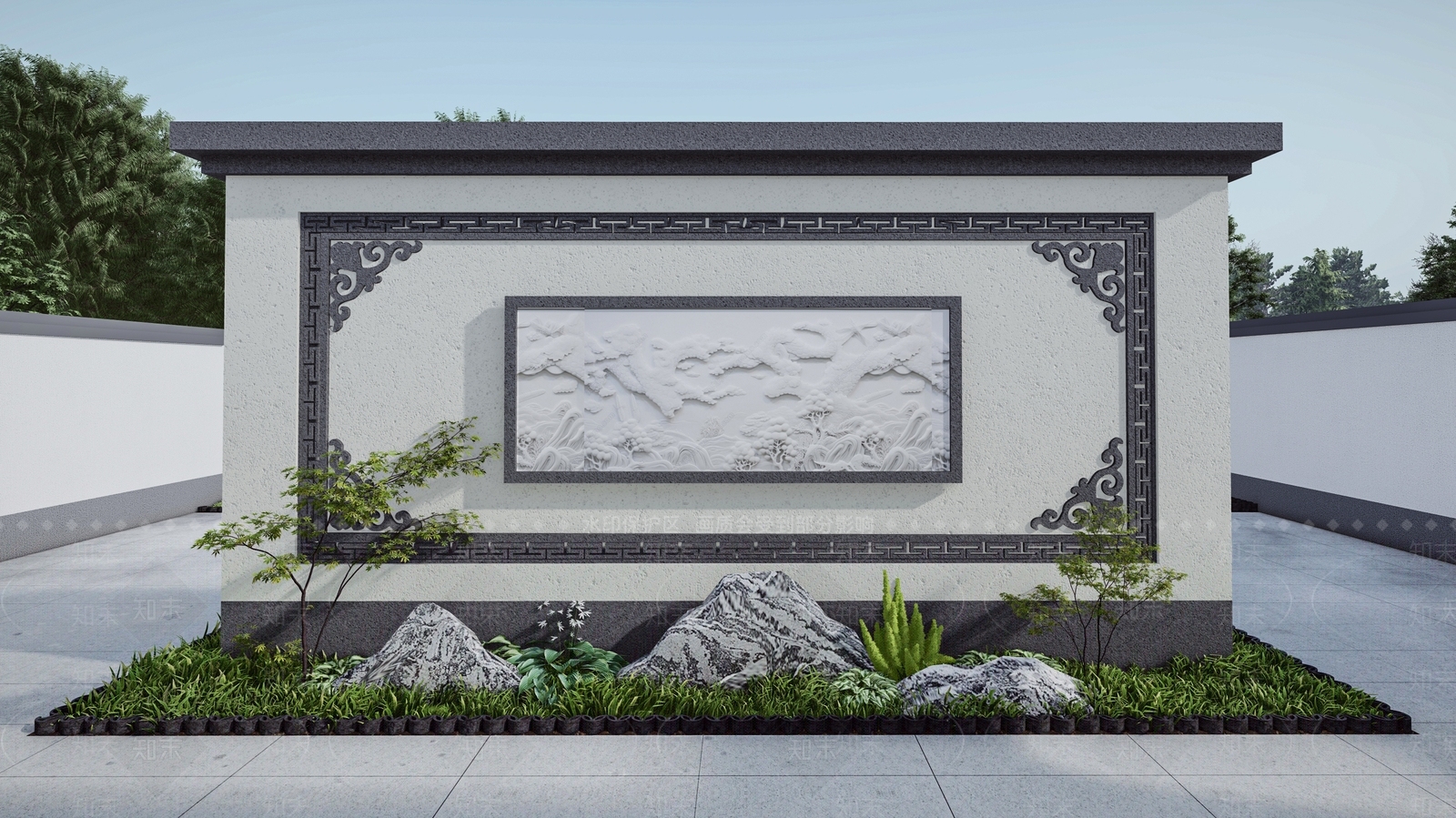 中式新中式景墙SU模型下载【ID:1204304333】