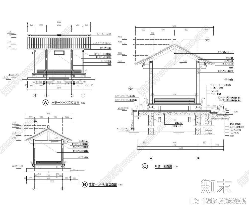 中式亭子图库cad施工图下载【ID:1204306856】