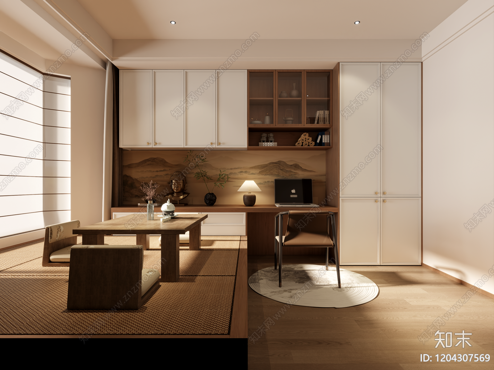 新中式复古榻榻米卧室3D模型下载【ID:1204307569】