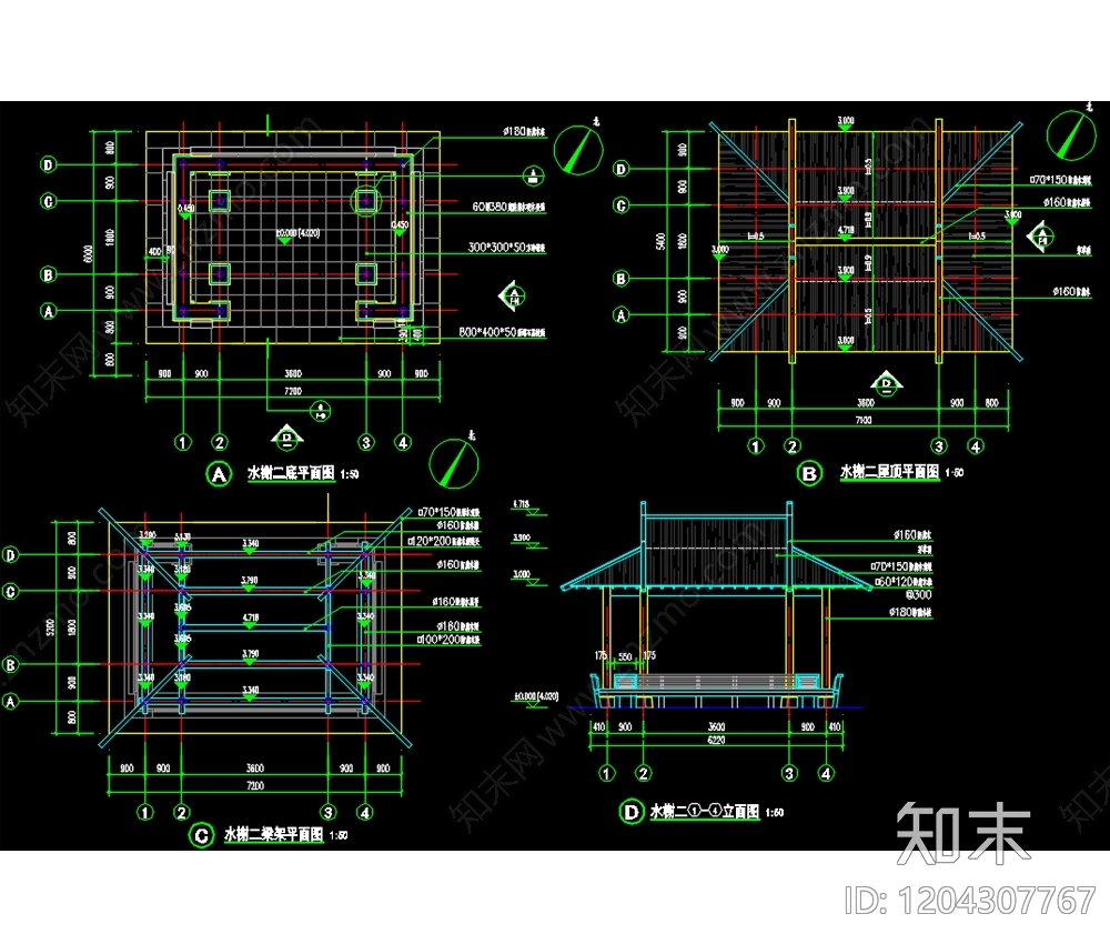 中式亭子图库cad施工图下载【ID:1204307767】