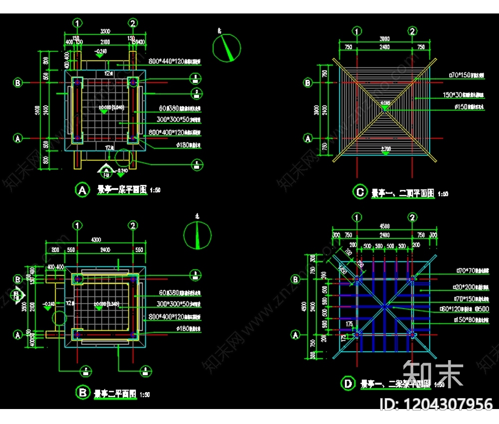 中式亭子图库cad施工图下载【ID:1204307956】