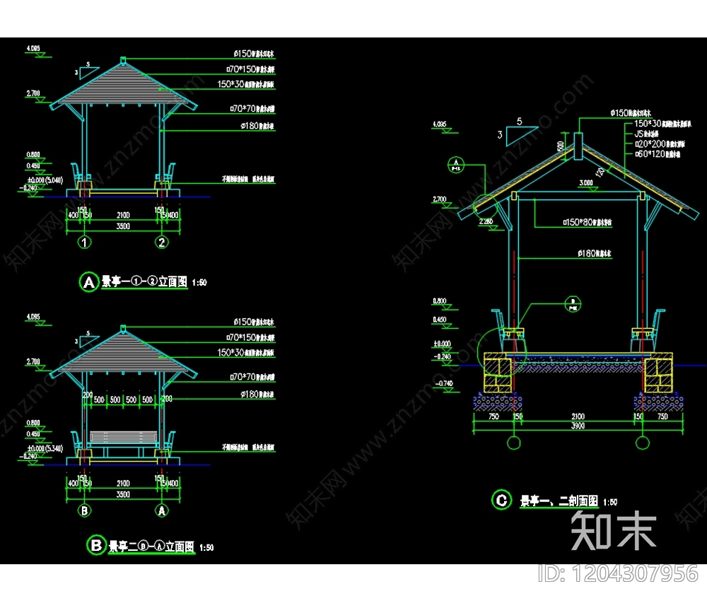 中式亭子图库cad施工图下载【ID:1204307956】