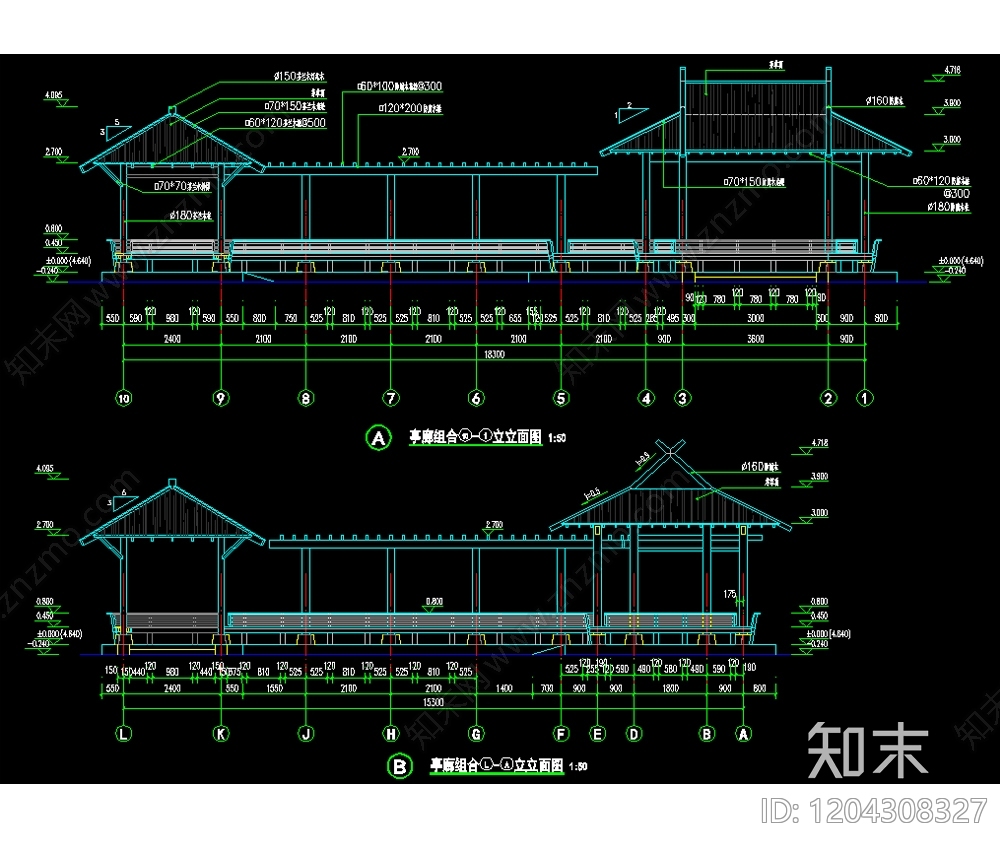 中式亭子图库cad施工图下载【ID:1204308327】