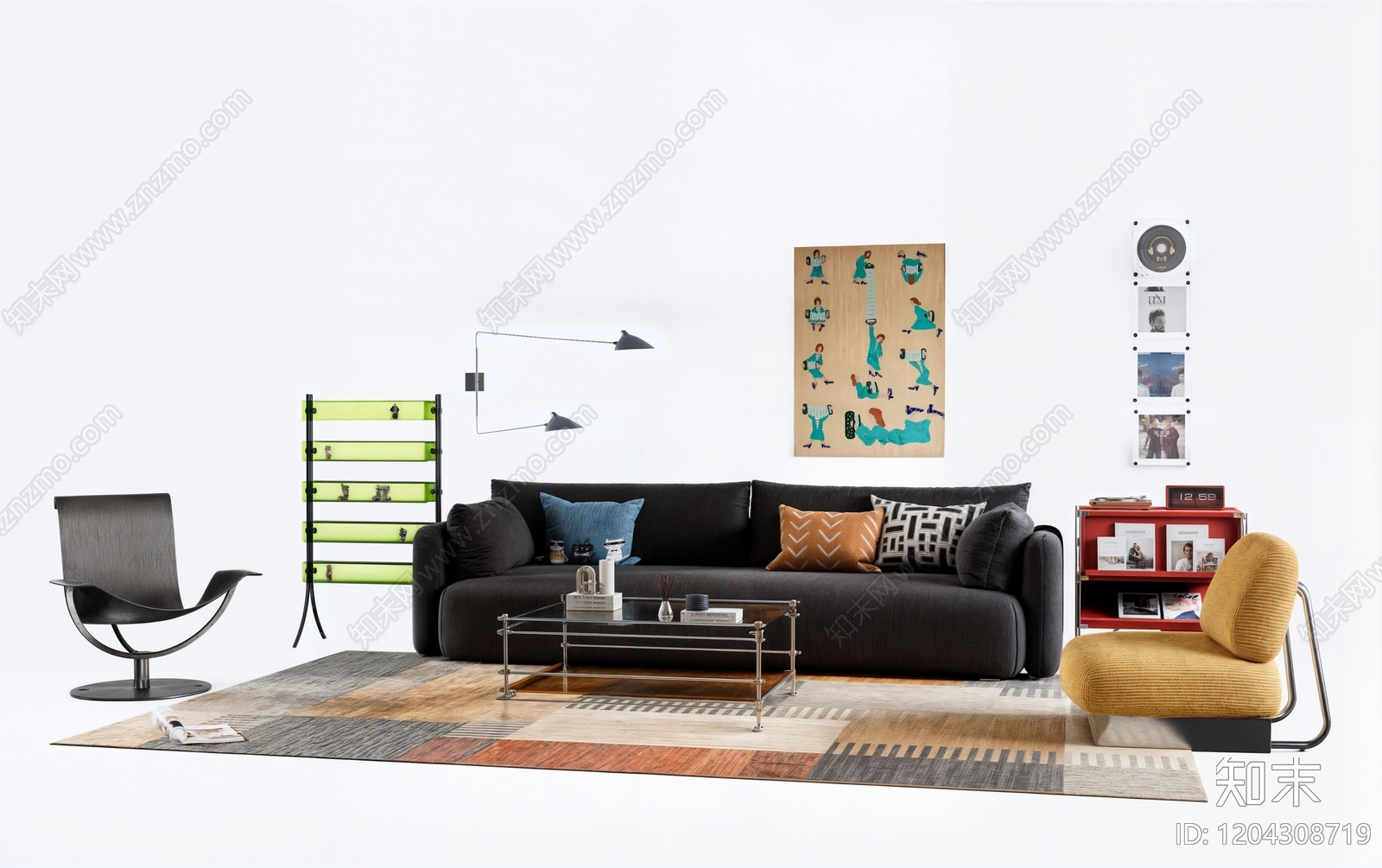 中古奶油沙发组合SU模型下载【ID:1204308719】