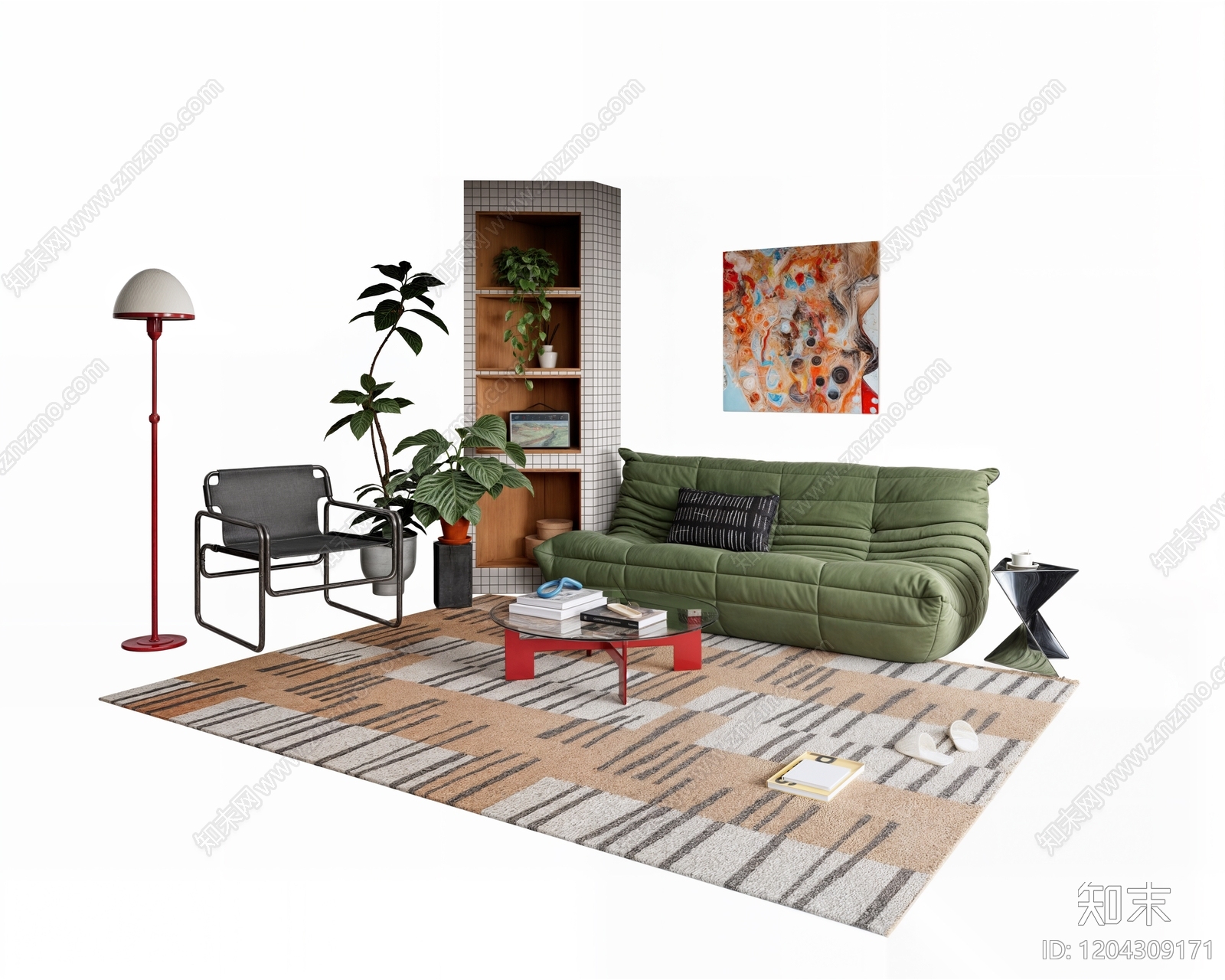 中古奶油沙发组合SU模型下载【ID:1204309171】