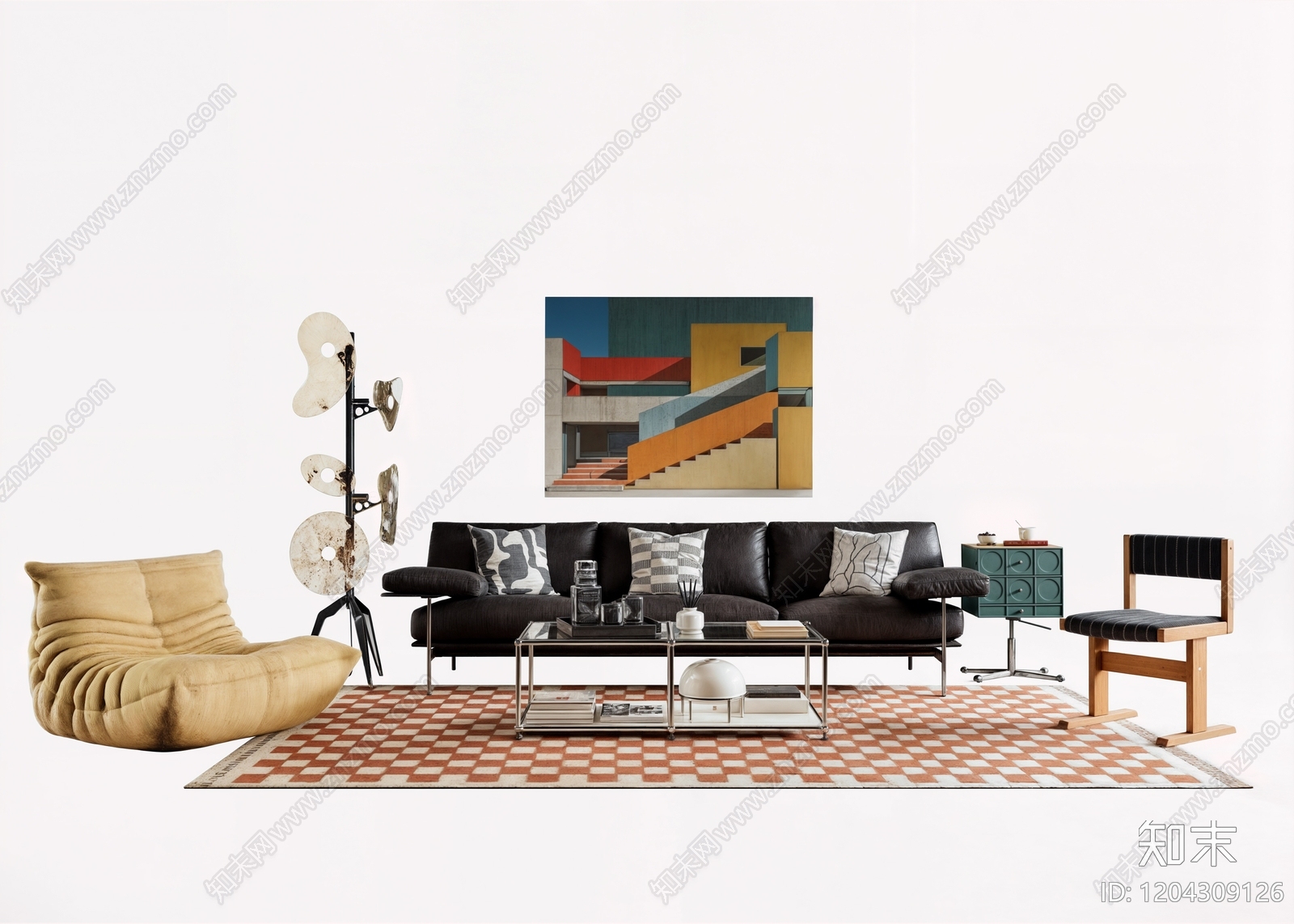 中古奶油沙发组合SU模型下载【ID:1204309126】