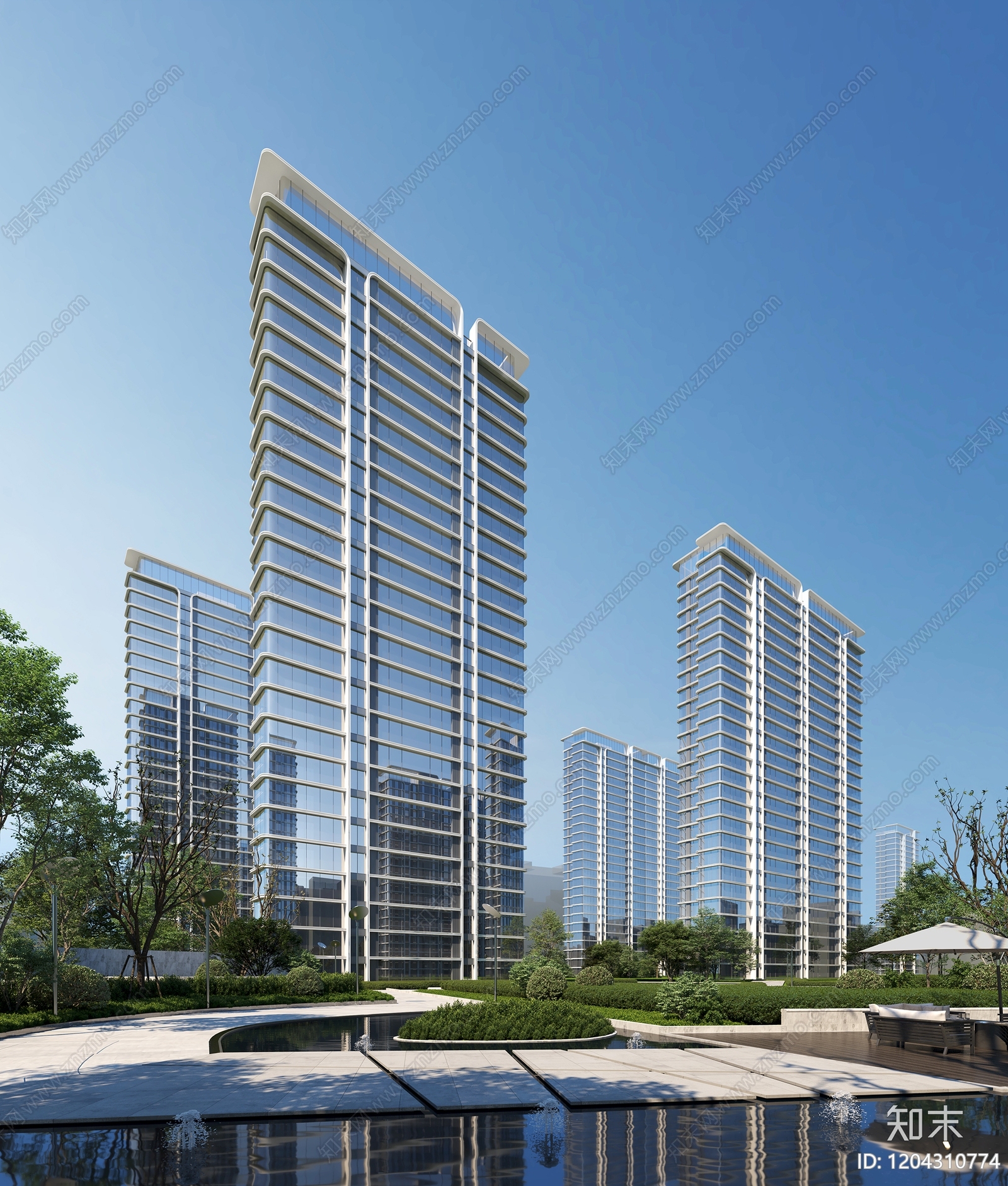 现代简约高层住宅3D模型下载【ID:1204310774】