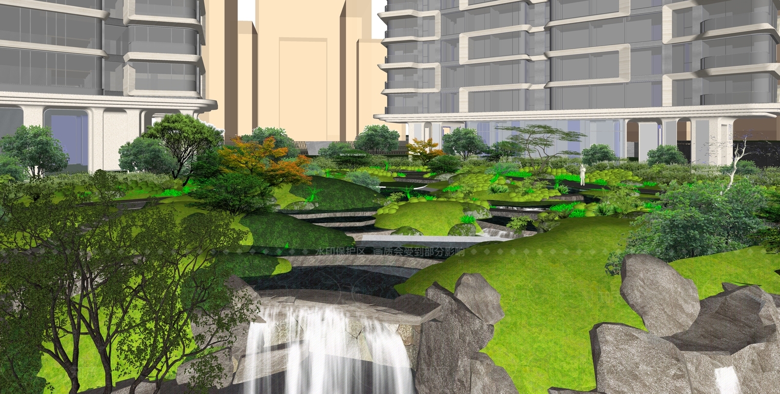 现代轻奢小区景观SU模型下载【ID:1206050031】