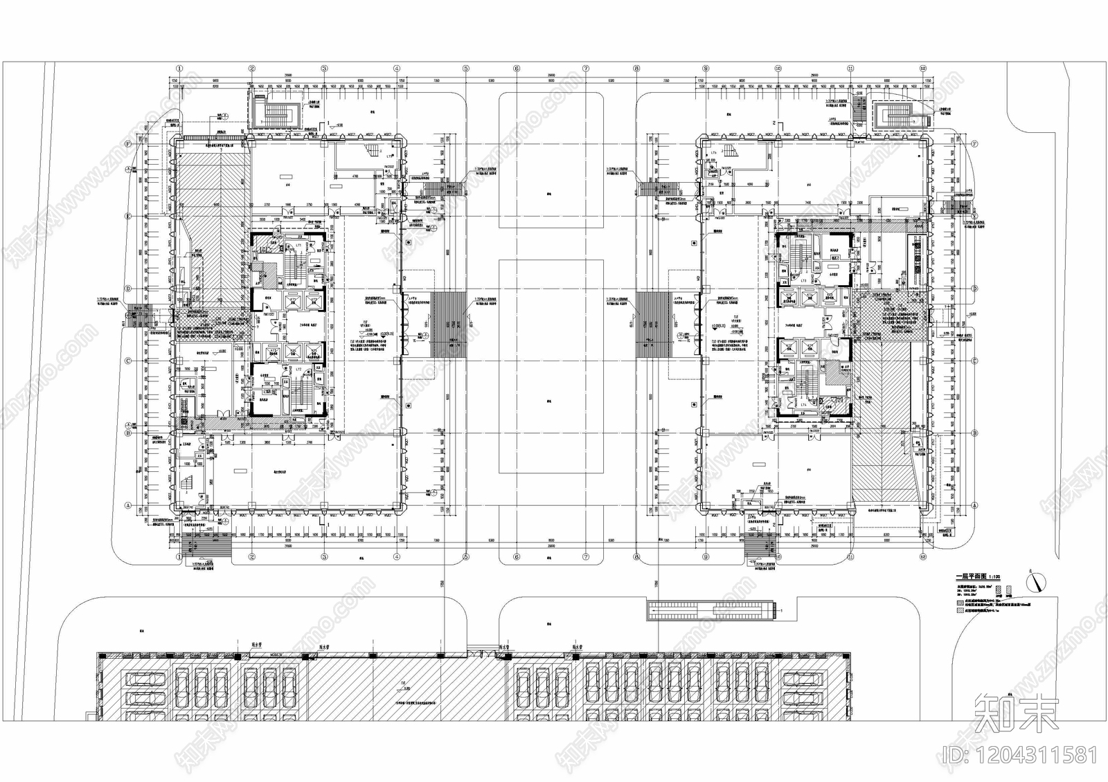 现代办公楼建筑cad施工图下载【ID:1204311581】